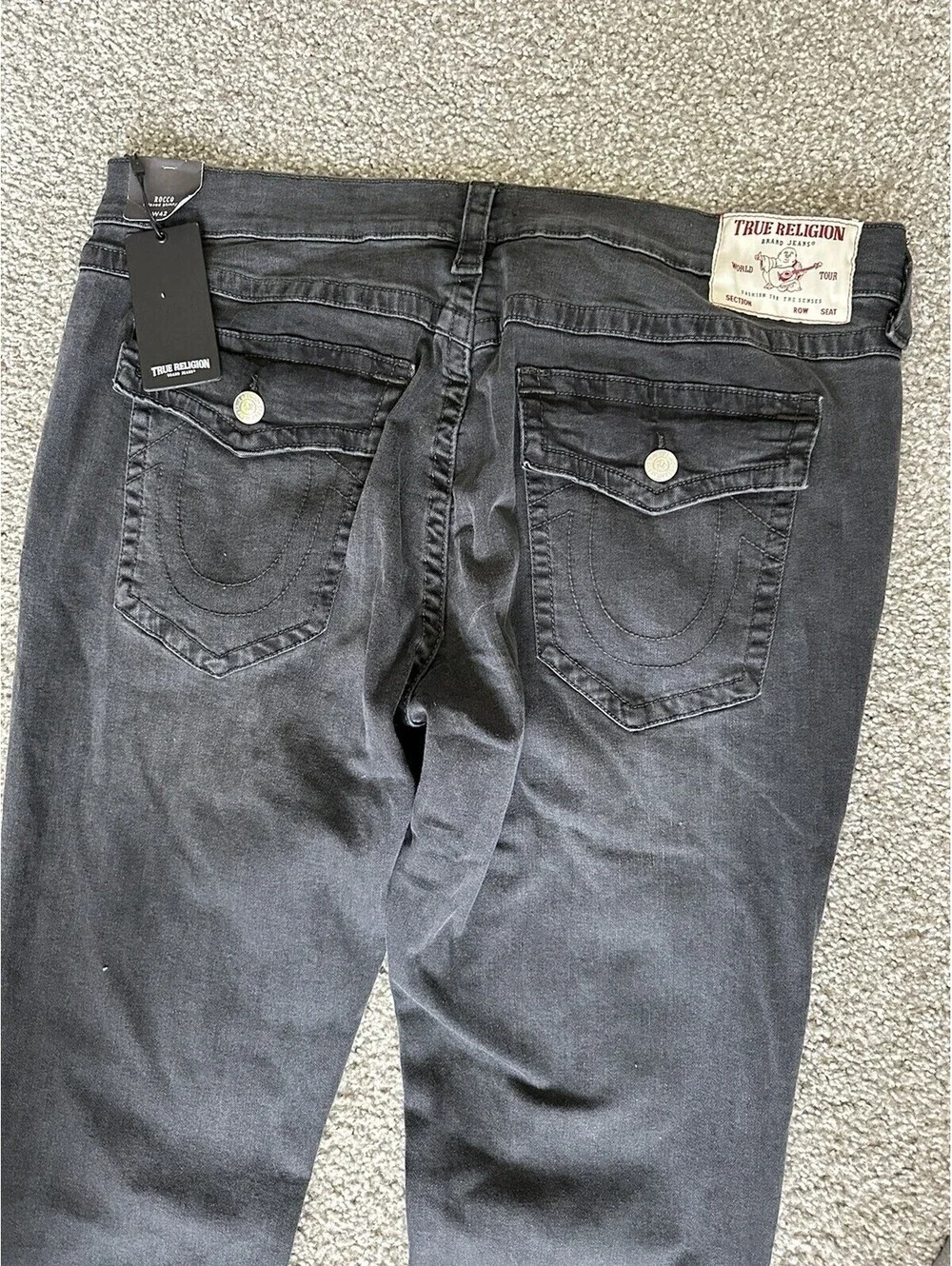 True Religion Rocco Flap SN Relaxed Skinny Jeans Washed Black Men’s Size 42 New